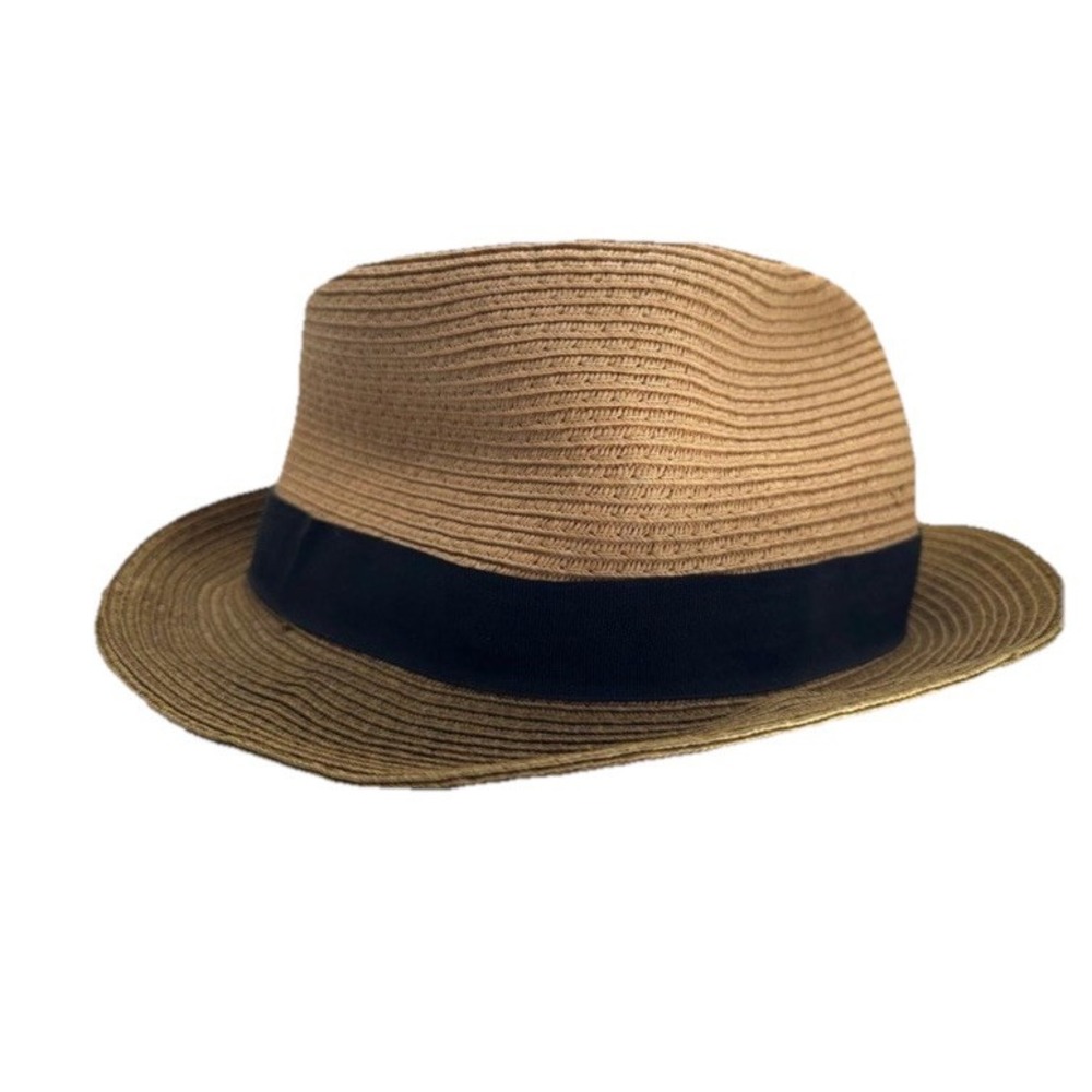 Magus‎ Hats Straw Fedora Hat with Black Ribbon Band Summer Sun Beach Travel